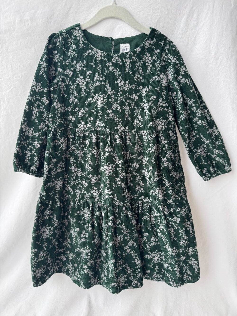 babyGap Girls Size 5 Green Floral Corduroy Tiered Dress Cottagecore